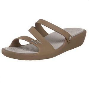 Crocs Patricia Wedge Sandal Slip On Foam Strappy Comfort Shoe Khaki Oyster W8